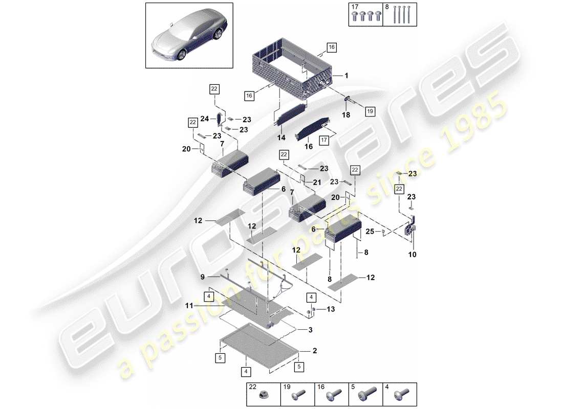 Porsche Cayenne E3 (2018) HYBRID BATTERY Parts Diagram