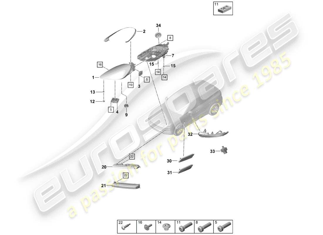 Porsche Cayenne E3 (2018) LED HEADLIGHT Parts Diagram