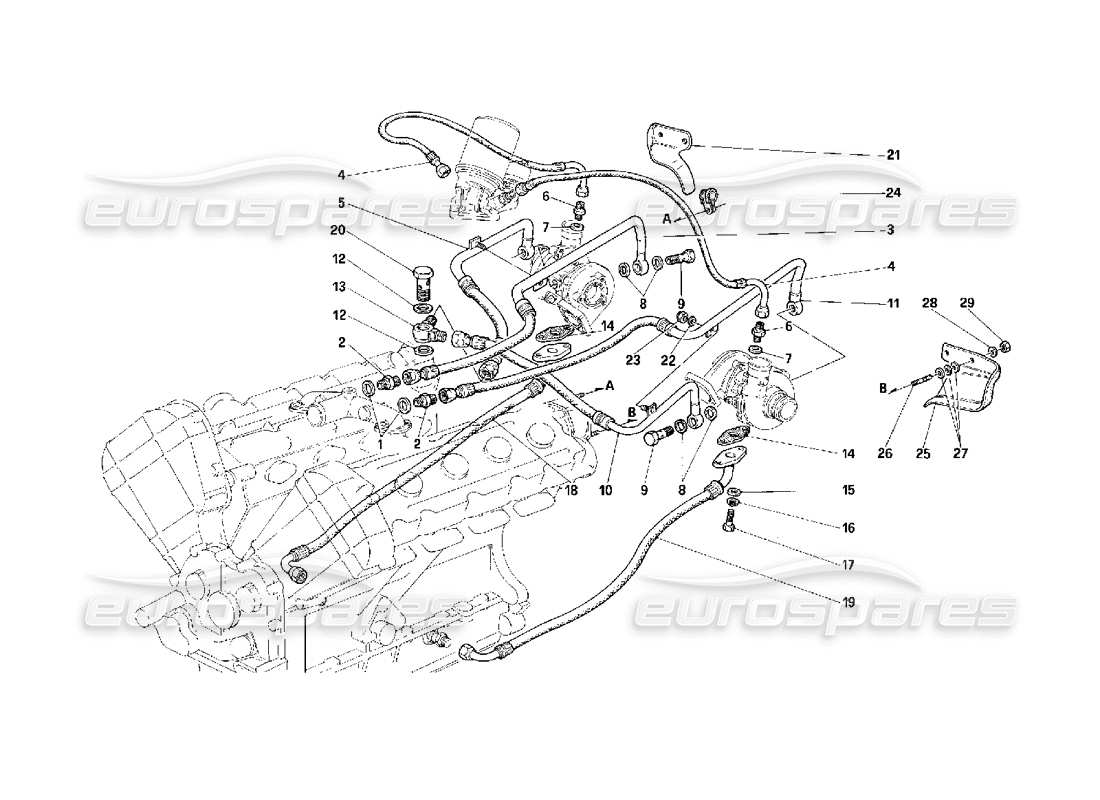 Ferrari F40 Oversupply System Lubrication and Cooling -Valid for Cars With Catalyst- Parts Diagram