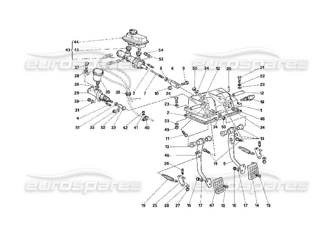 Ferrari F40 Brakes and Clutch Control Pedals Parts Diagram