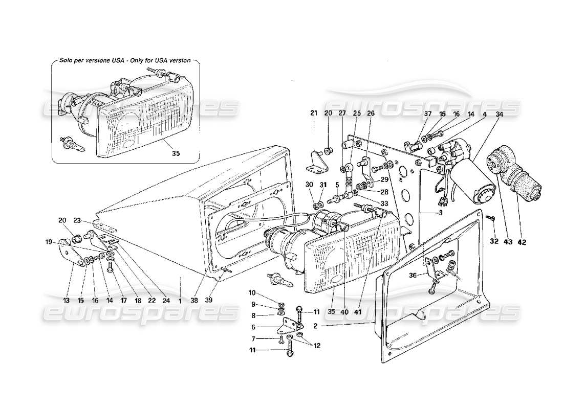 Ferrari F40 Device for Lifting The Head Lamps Parts Diagram