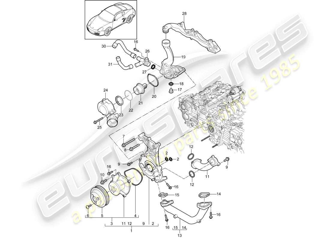 Porsche Cayman 987 (2011) WATER PUMP Parts Diagram (105000)