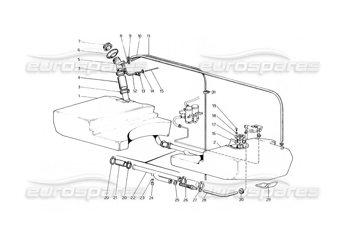 Ferrari 400 GT (Mechanical) fuel tanks and pipes Part Diagram