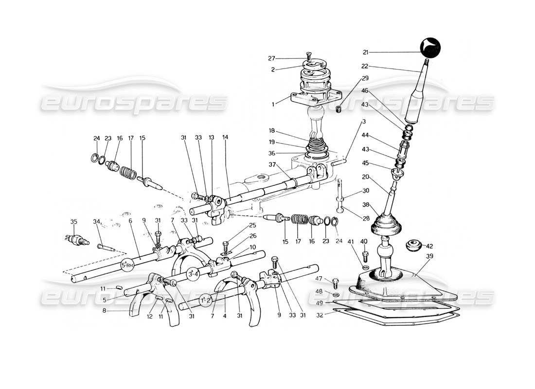 Ferrari 400 GT (Mechanical) Inside Abd Outside Gearbox Controls (400 GT) Part Diagram