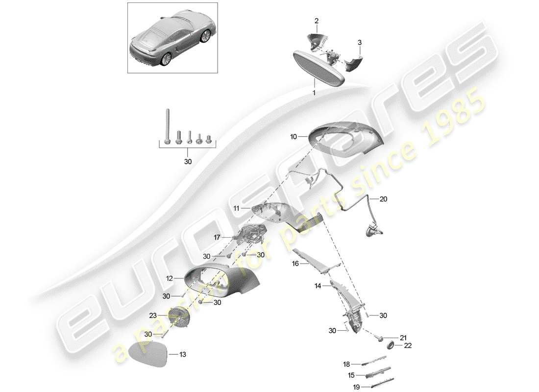 Porsche Cayman GT4 (2016) rear view mirror inner Part Diagram