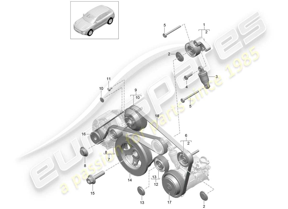 Porsche Macan (2015) belt tensioning damper Part Diagram