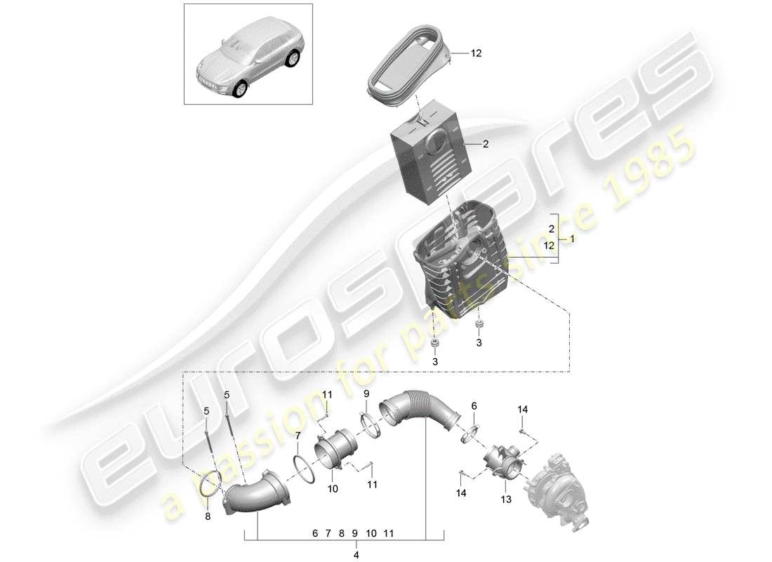 Porsche Macan (2015) air cleaner with connecting Part Diagram