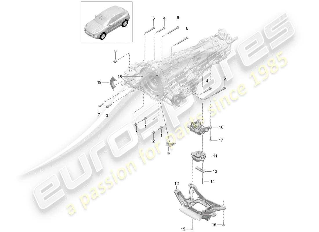 Porsche Macan (2015) mounting parts for engine and Part Diagram