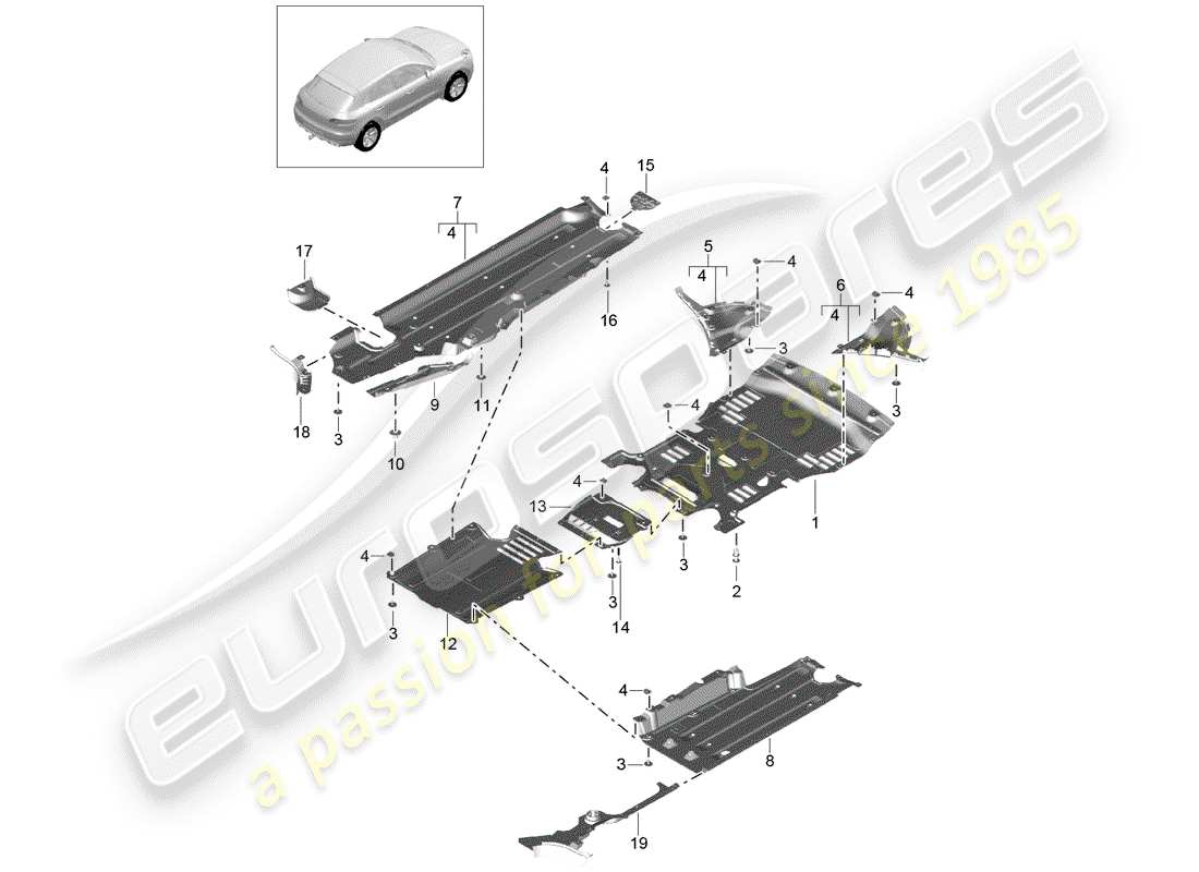 Porsche Macan (2015) UNDERBODY LINING Part Diagram