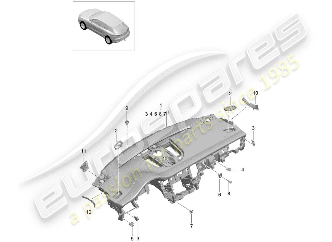 Porsche Macan (2015) dash panel trim Part Diagram