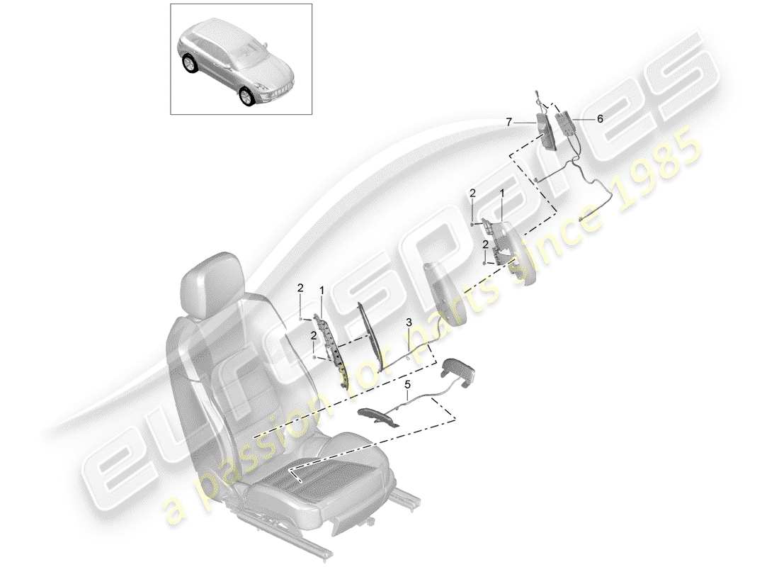 Porsche Macan (2015) lumbar support adjustment Part Diagram