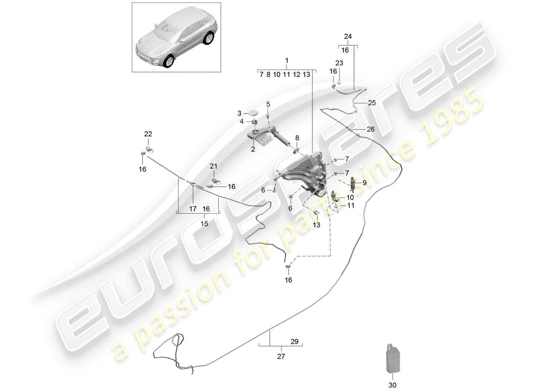 Porsche Macan (2015) windshield washer unit Part Diagram