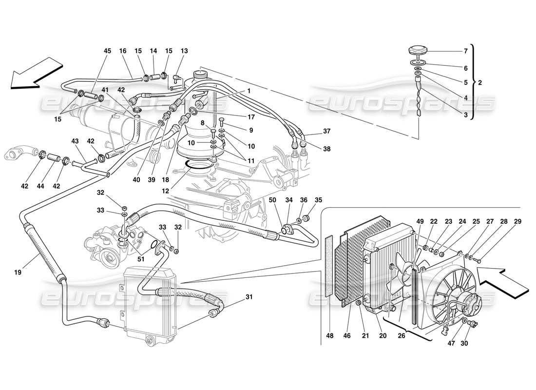 Ferrari F50 Lubrication System - Radiator, Blow-By System and Pipes Part Diagram