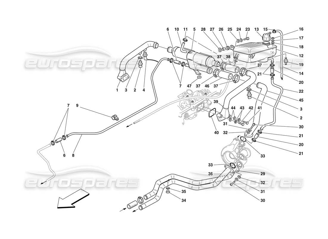 Ferrari F50 Cooling - Nourice, Heat Exchanger and Pipes Part Diagram