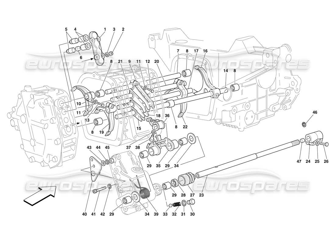 Ferrari F50 Inner Gearbox Controls Parts Diagram