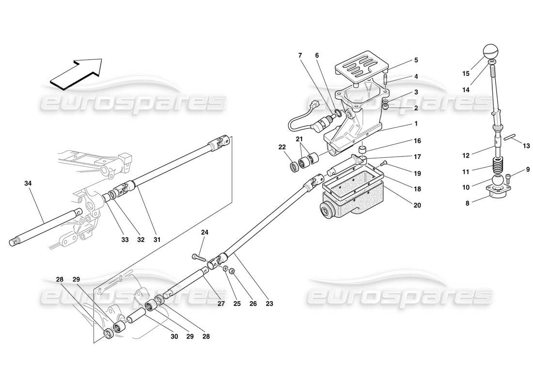 Ferrari F50 Outer Gearbox Controls Parts Diagram