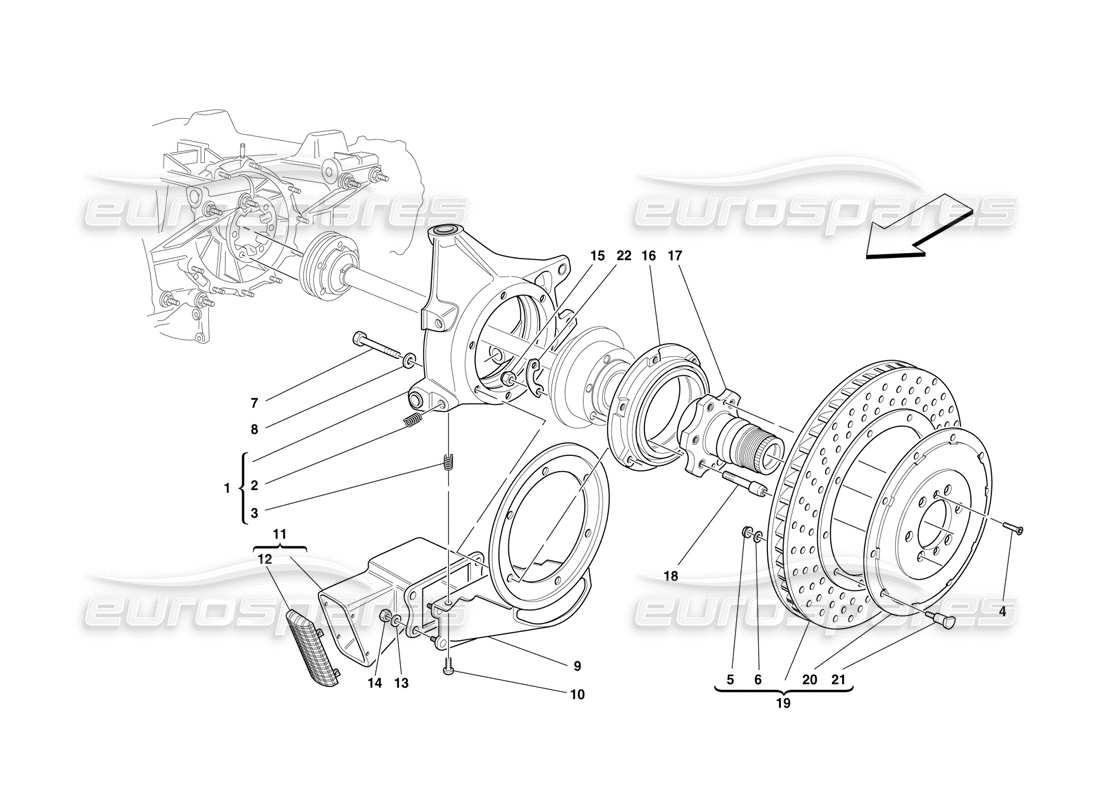 Ferrari F50 Rear Brake Disc and Hub Holder Part Diagram
