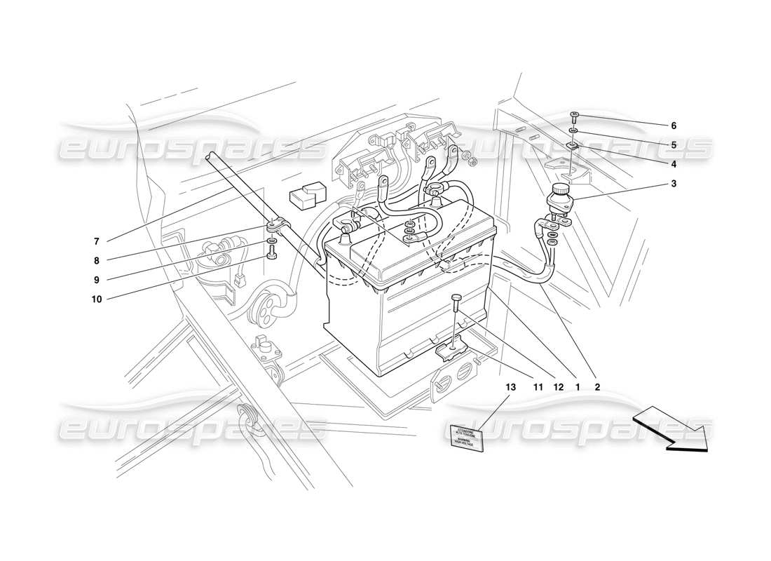 Ferrari F50 Battery and Cables Parts Diagram