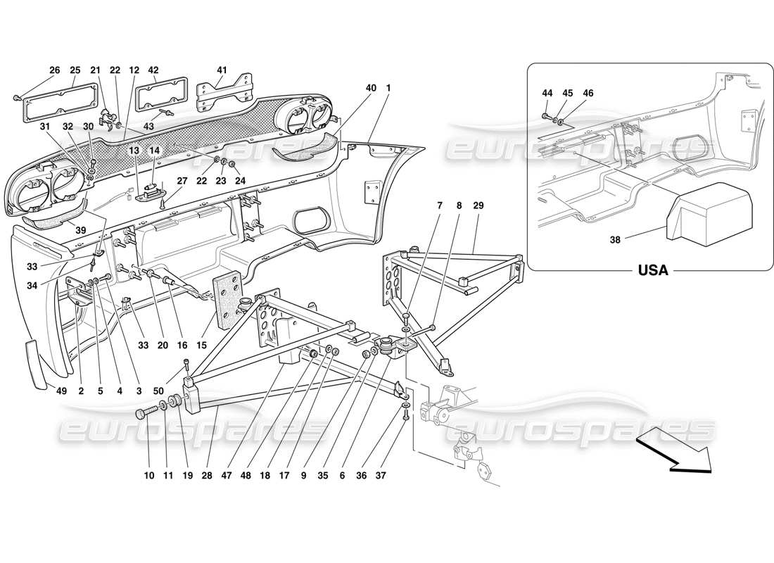 Ferrari F50 Rear Bumper and Supports Parts Diagram