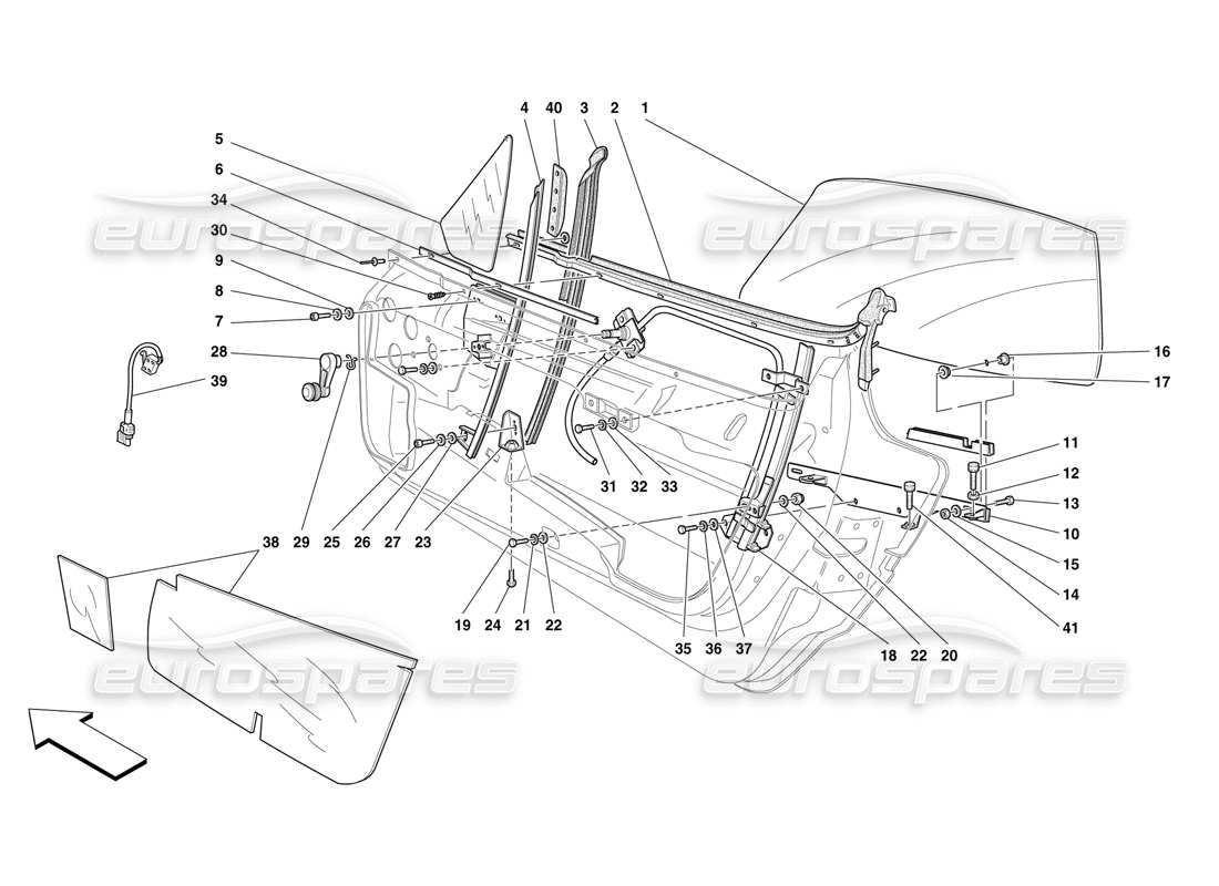 Ferrari F50 Doors - Glass Lifting Device Parts Diagram
