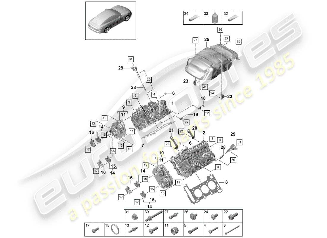 Porsche Panamera 971 (2017) CYLINDER HEAD Parts Diagram