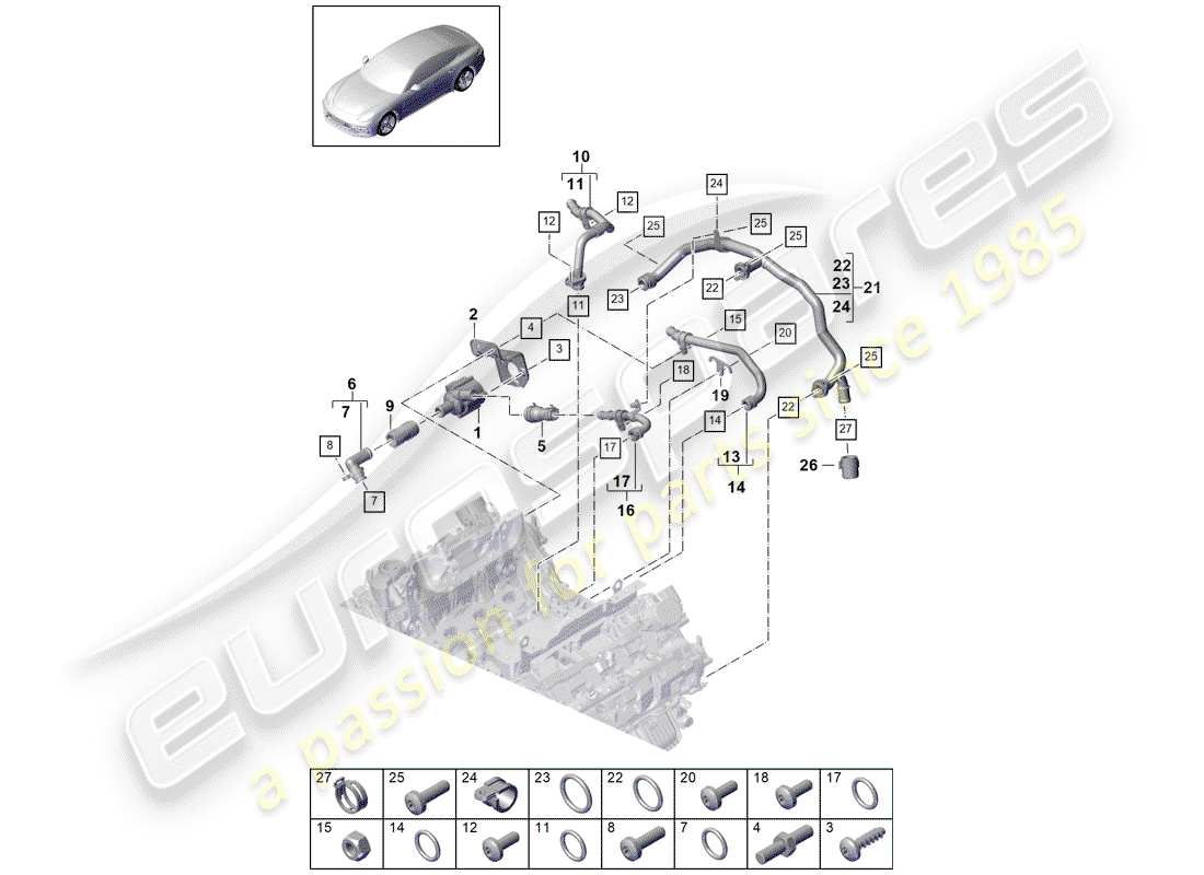 Porsche Panamera 971 (2017) water cooling Parts Diagram