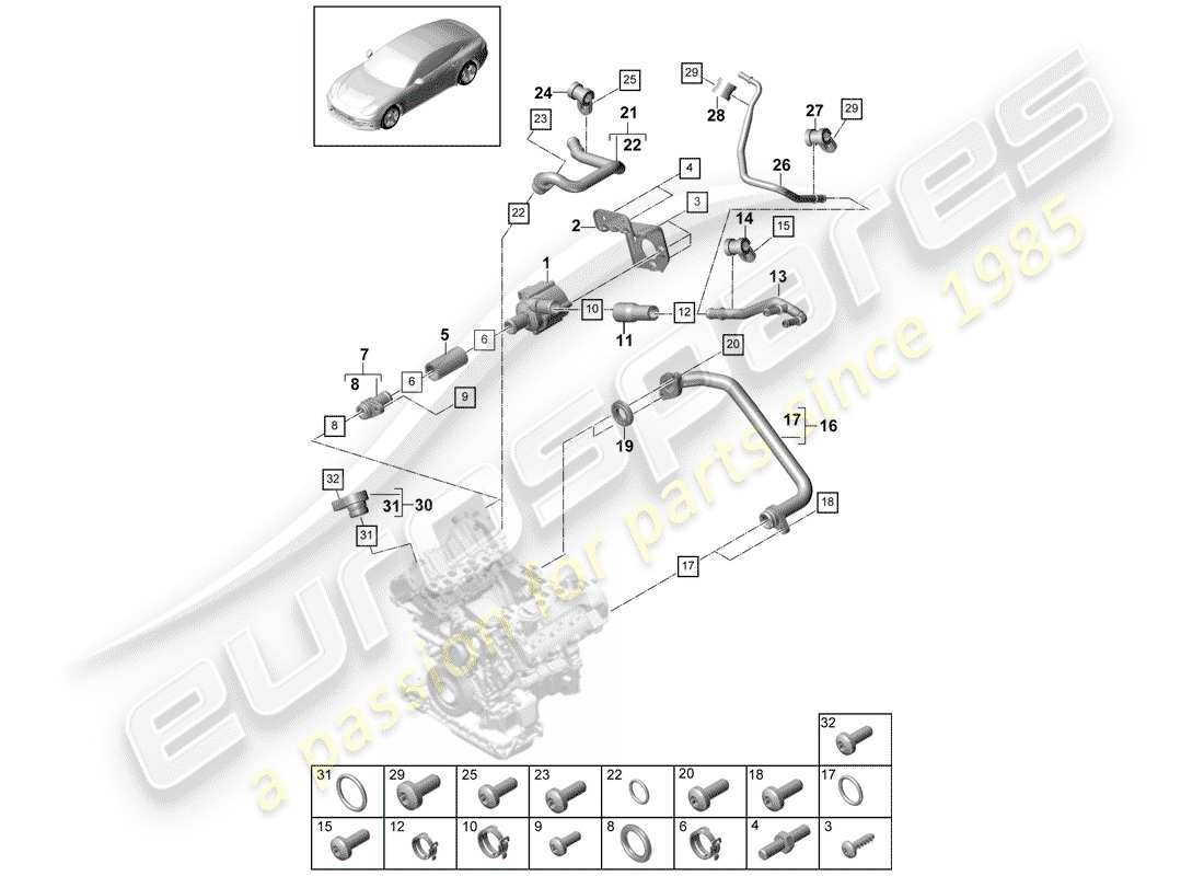 Porsche Panamera 971 (2017) water cooling Parts Diagram