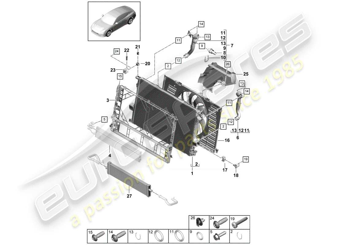 Porsche Panamera 971 (2017) water cooling Parts Diagram