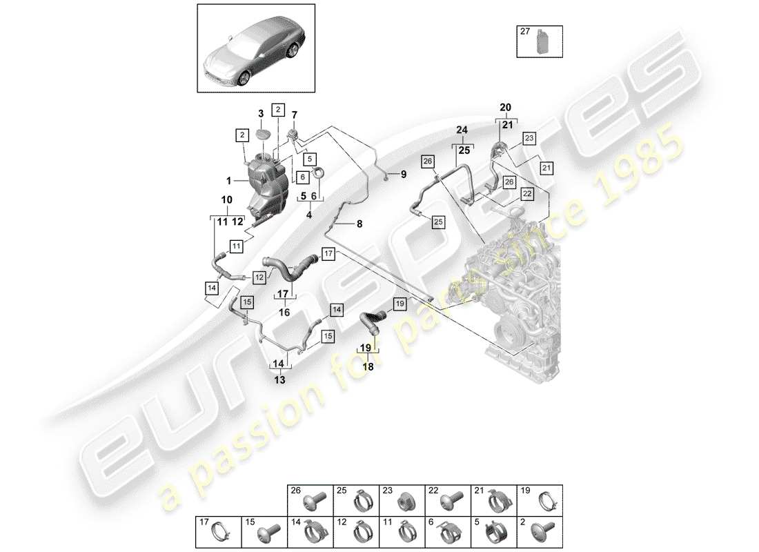 Porsche Panamera 971 (2017) water cooling Parts Diagram