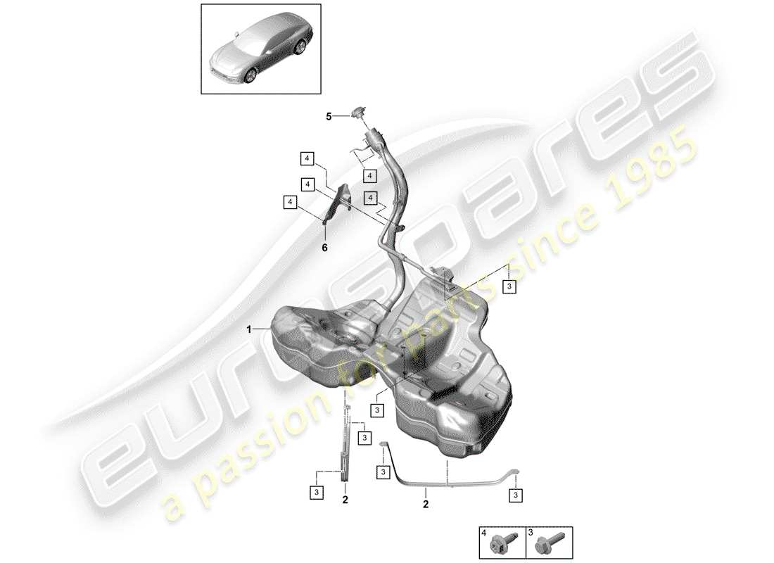 Porsche Panamera 971 (2017) fuel tank with Parts Diagram