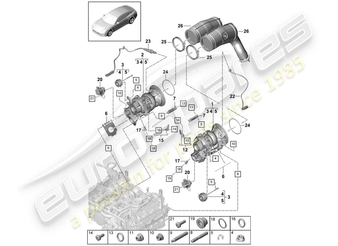 Porsche Panamera 971 (2017) EXHAUST GAS TURBOCHARGER Parts Diagram