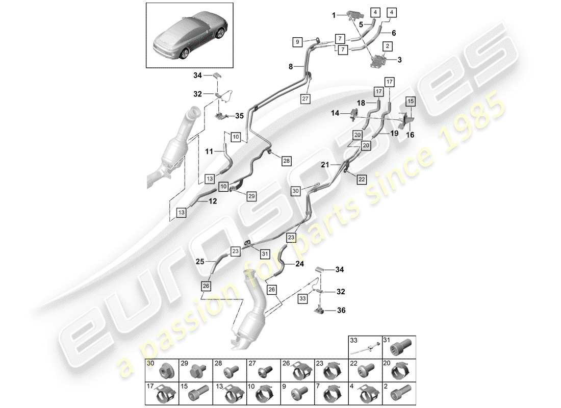 Porsche Panamera 971 (2017) Exhaust System Parts Diagram