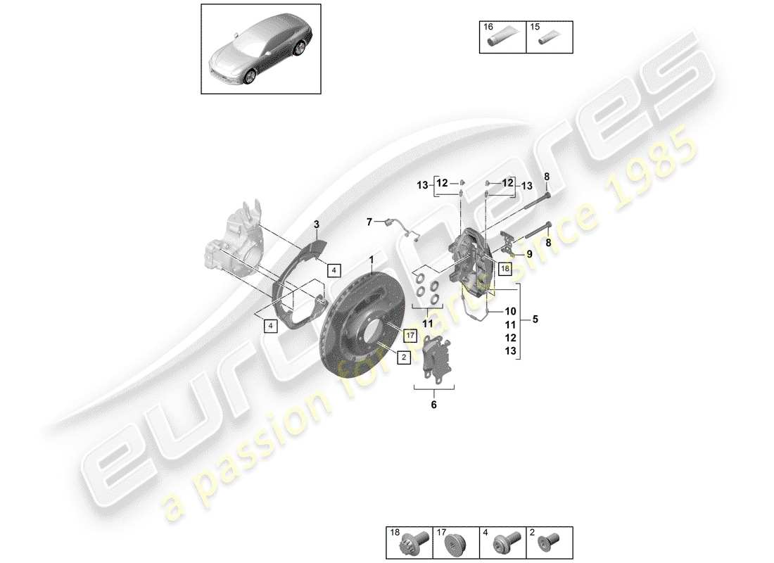 Porsche Panamera 971 (2017) disc brakes Parts Diagram