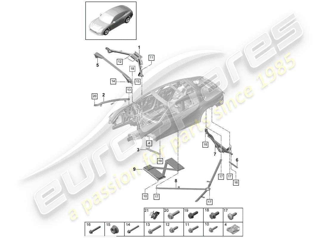 Porsche Panamera 971 (2017) dome strut Parts Diagram