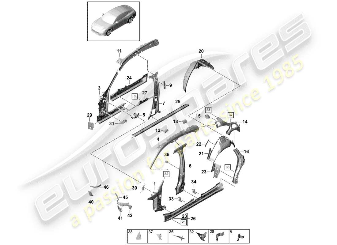 Porsche Panamera 971 (2017) SIDE PANEL Parts Diagram