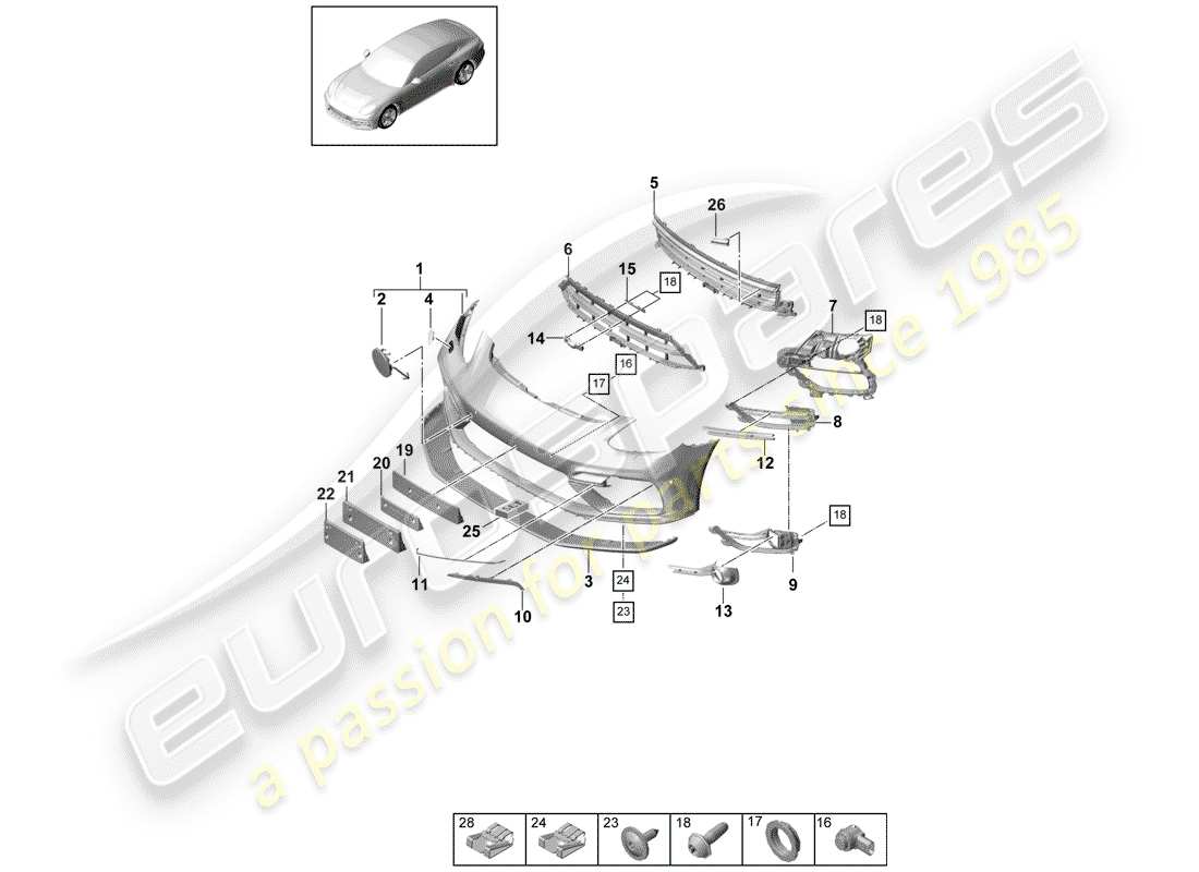 Porsche Panamera 971 (2017) BUMPER Parts Diagram