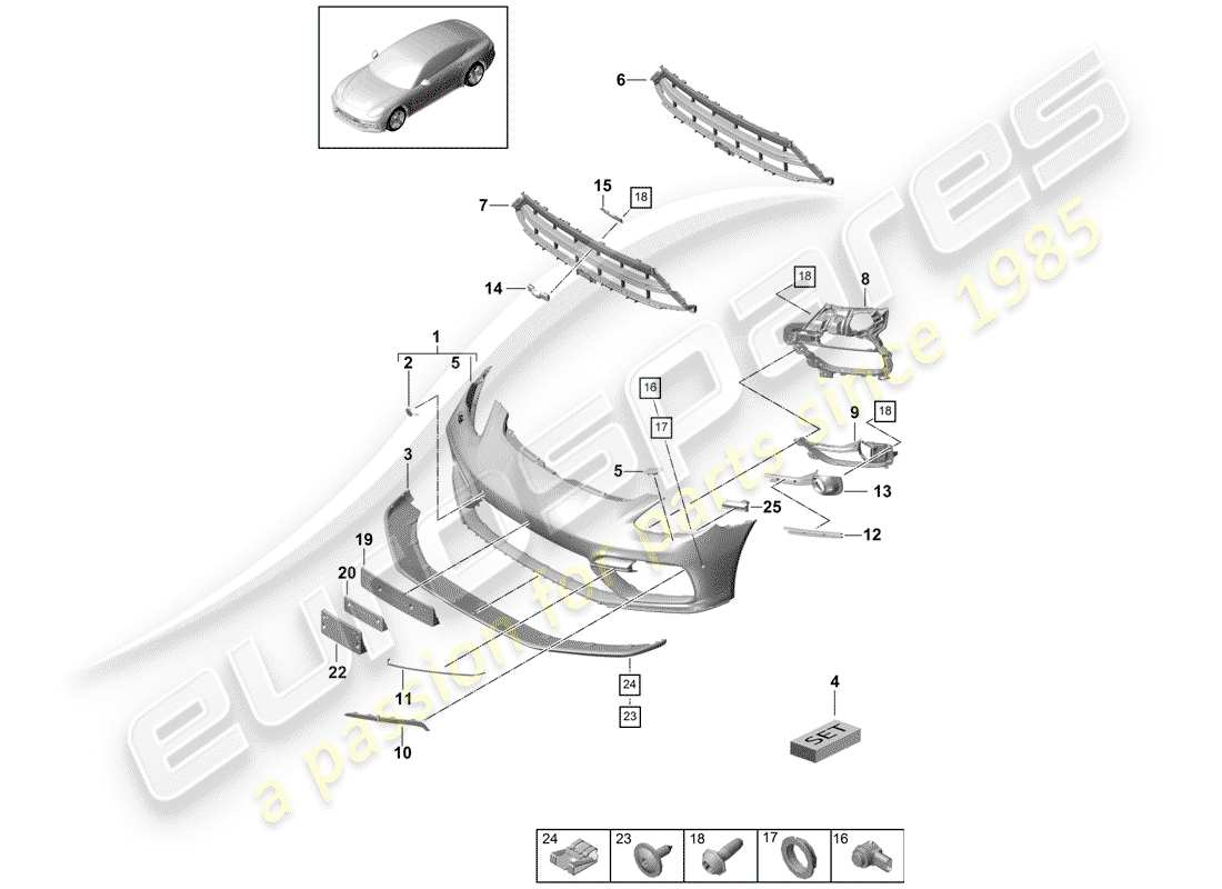 Porsche Panamera 971 (2017) BUMPER Parts Diagram