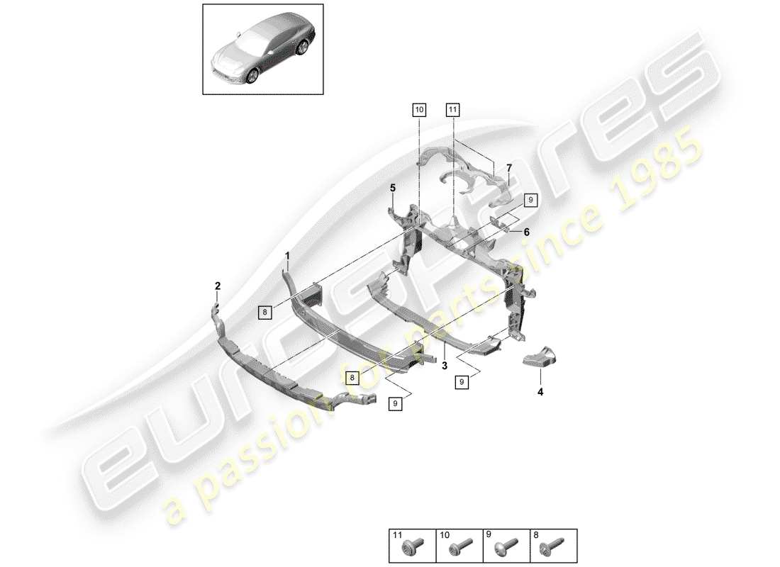 Porsche Panamera 971 (2017) BUMPER BRACKET Parts Diagram