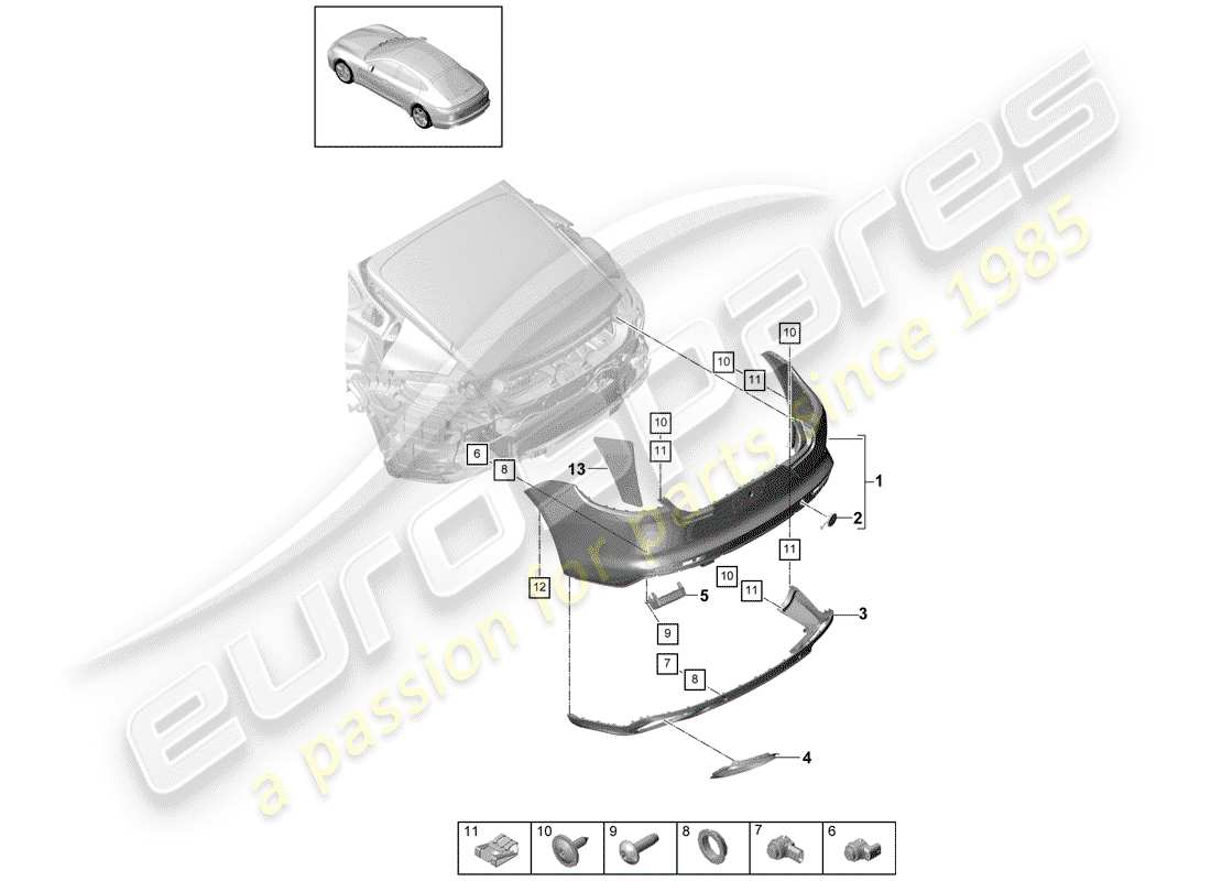 Porsche Panamera 971 (2017) BUMPER Parts Diagram