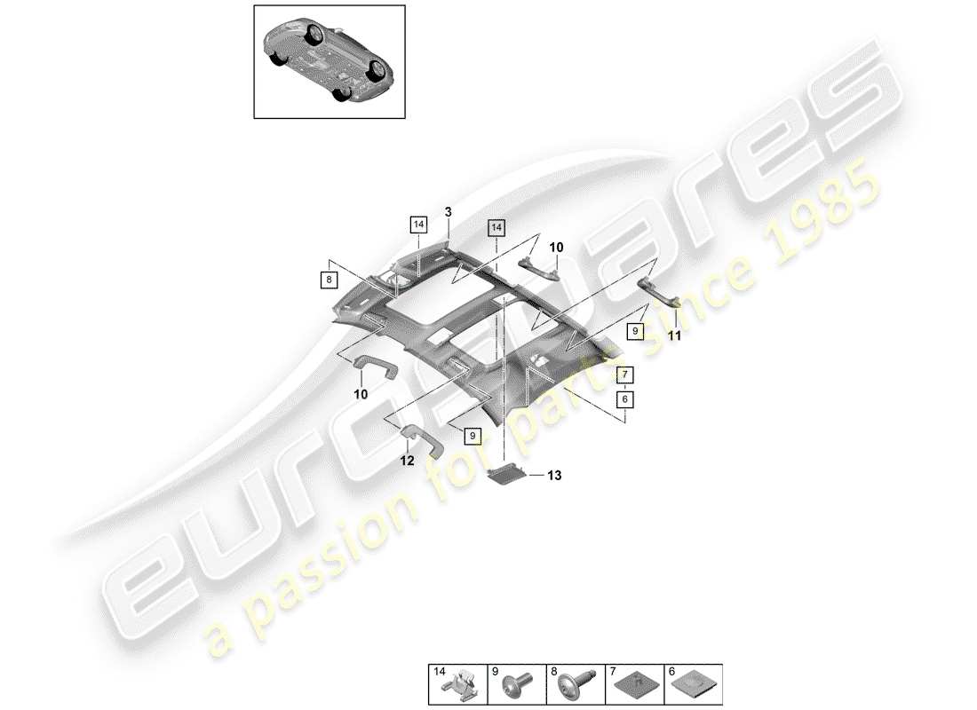 Porsche Panamera 971 (2017) ROOF TRIM PANEL Parts Diagram