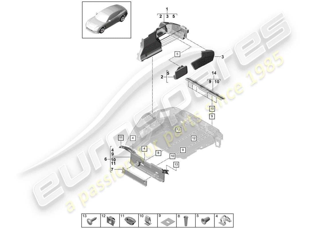 Porsche Panamera 971 (2017) boot lining Parts Diagram