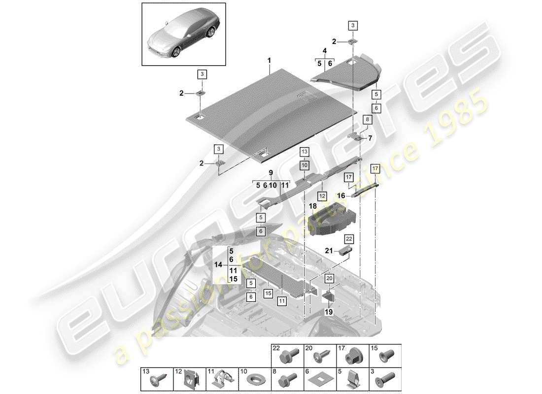 Porsche Panamera 971 (2017) trunk linings Parts Diagram