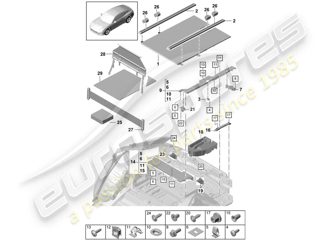 Porsche Panamera 971 (2017) trunk linings Parts Diagram