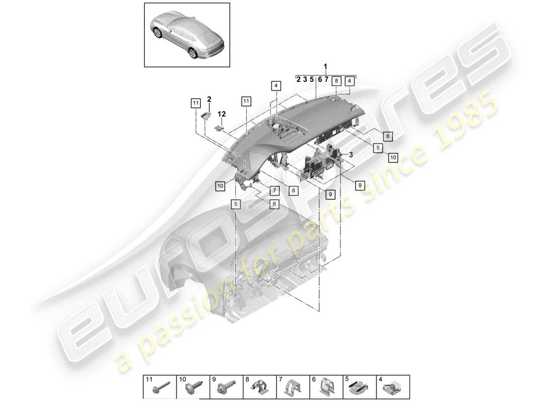 Porsche Panamera 971 (2017) DASHBOARD Parts Diagram