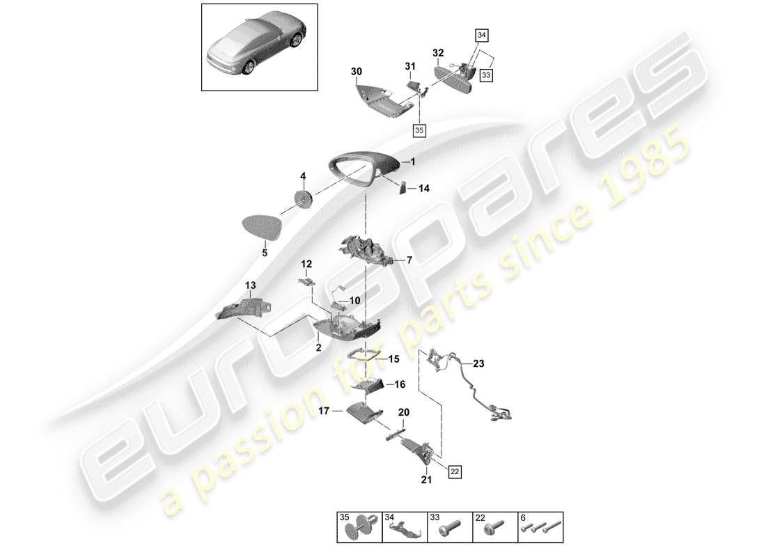 Porsche Panamera 971 (2017) REAR VIEW MIRROR Parts Diagram