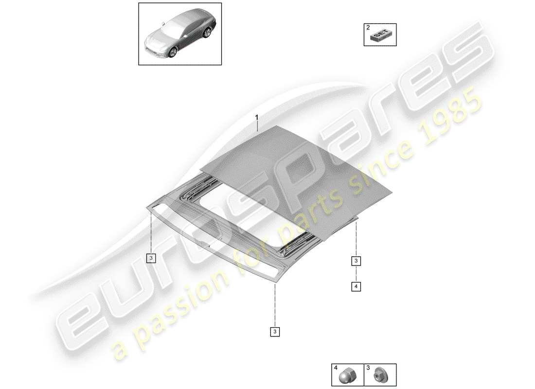 Porsche Panamera 971 (2017) glass sliding roof Parts Diagram