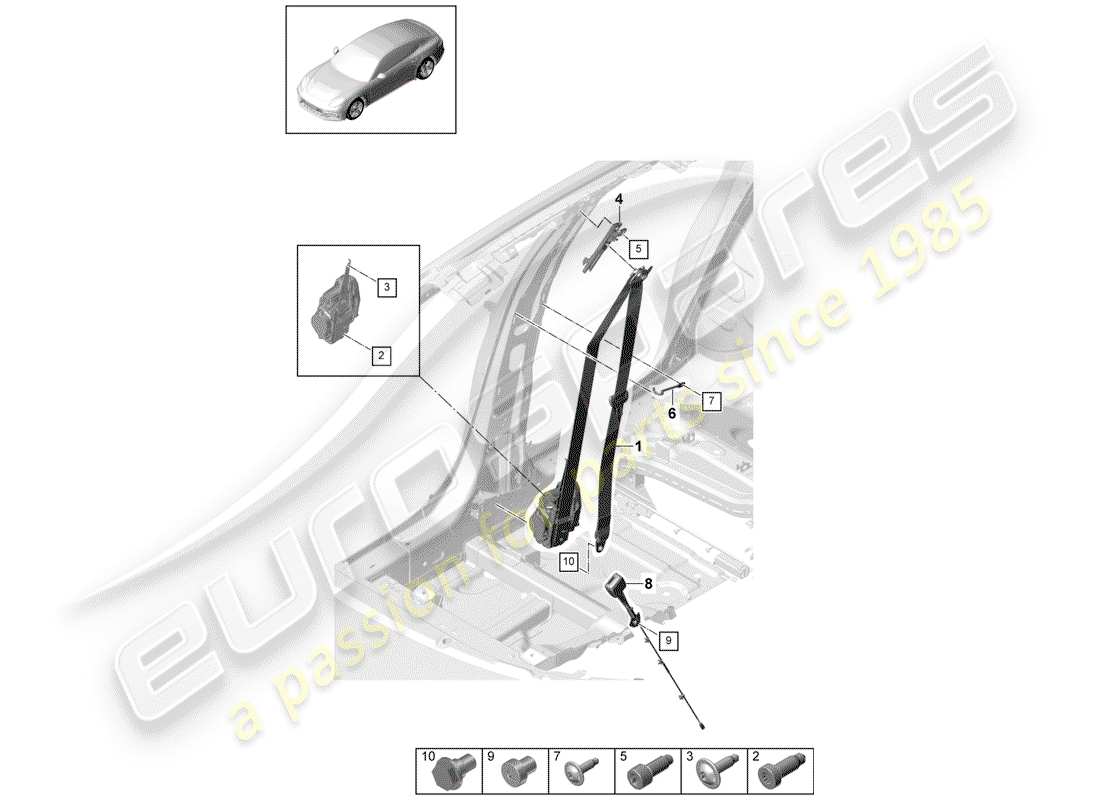 Porsche Panamera 971 (2017) three-point seat belt Parts Diagram