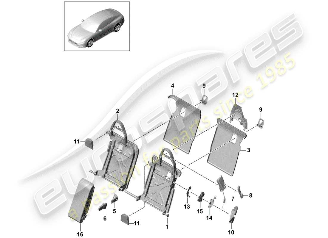 Porsche Panamera 971 (2017) back seat backrest Parts Diagram