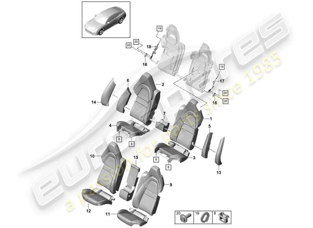 Porsche Panamera 971 (2017) SEAT Parts Diagram