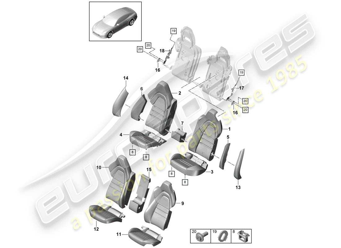 Porsche Panamera 971 (2017) SEAT Parts Diagram